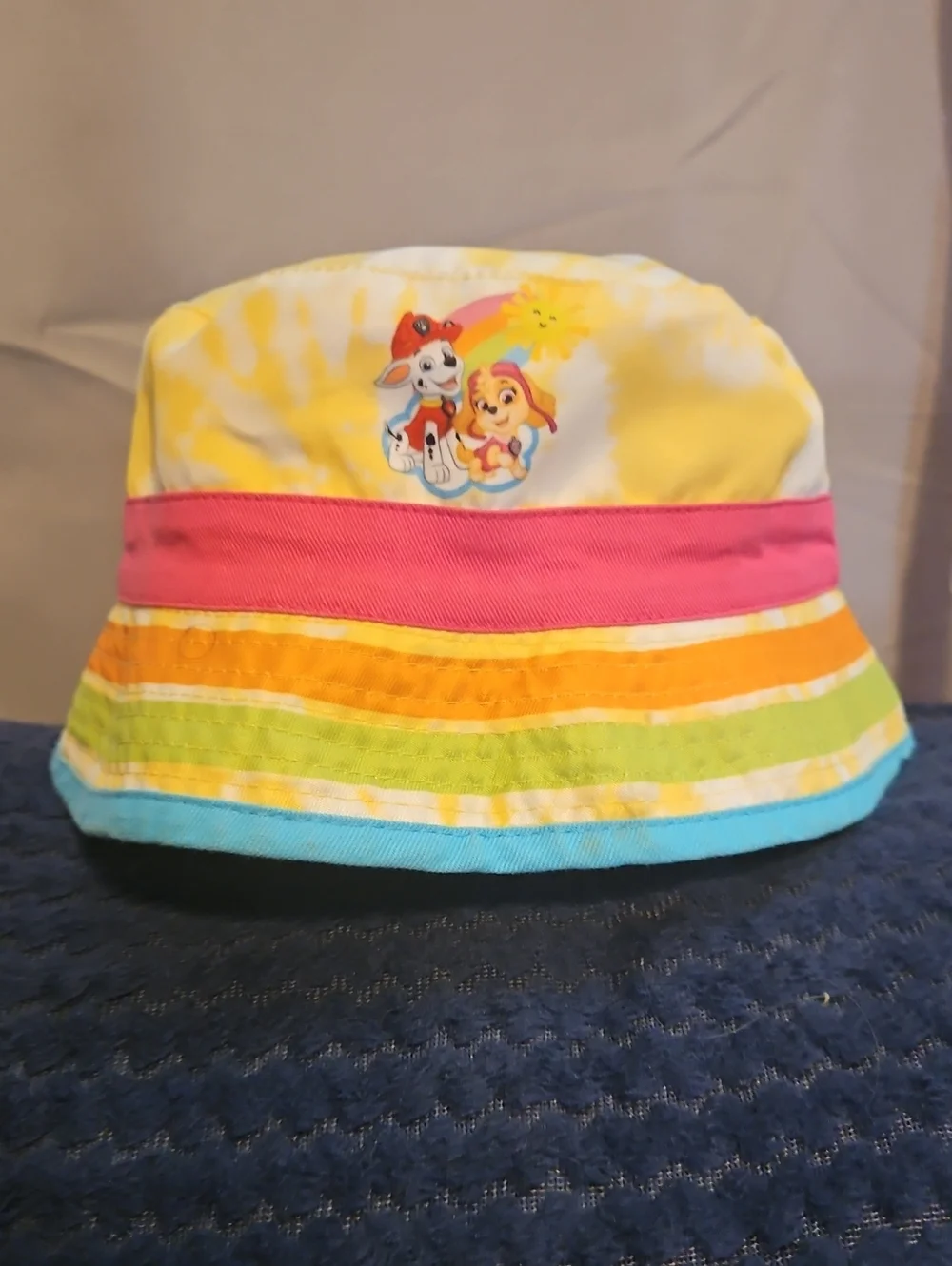 Kids Rainbow Stripe Bucket Hat Reversible with Paw Patrol Characters